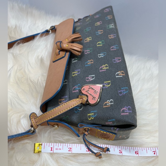 Dooney & Bourke “ Vintage It Bag” Leather Baguette Rainbow Monogram Blue Trim - Picture 16 of 17